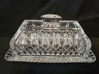 Vintage Artist Signed Waterford Lismore Clear Cut Crystal Butter Dish With Cover