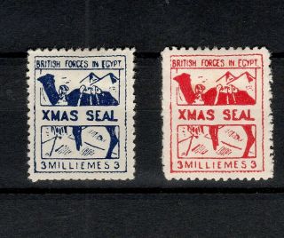 Egypt 1932 British Forces 3 Mills Xmas / Christmas Postal Seals Red & Blue
