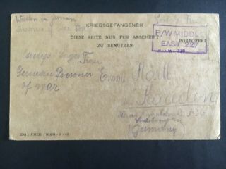 1942 Egypt Camp 310 Censored Pow German Prisoner Of War Postcard Cover Germany 2