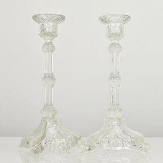 Antique French Vallerysthal Depression Glass Candlesticks Pair Dolphins
