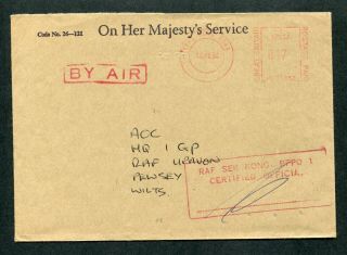 1984 Hong Kong Stampless Force Airmail Cover With Red Meter Mark Pmk To Gb Uk