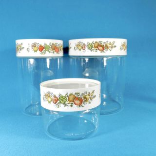 Vtg Pyrex Corning Ware Stacking Canisters Set Of 3 Jars Spice Of Life W/ Lids