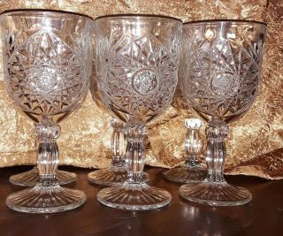 Libbey Hobstar Aka Star Of David 7 1/2 " Clear Water Goblets Glasses Set Of 6