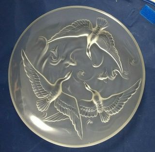 Verlys Kingfisher Birds / Koi Fish Frosted Satin Glass Bowl Charger