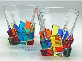 " Capri " Whiskey / Old Fashioned Glasses - Hand Painted Venetian Glass