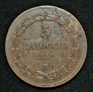 1852 - R Italy: Papal States,  5 Baiocchi 2