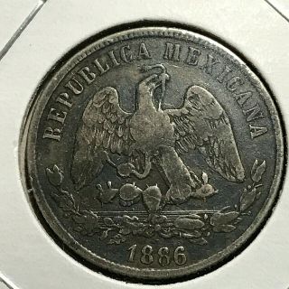 1886 Go R Mexico Silver 50 Centavos Scarce Coin