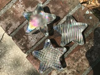 (3) Rhag Robert Held Clear Iridescent Star Paperweights Smooth,  Waffle,  Striped
