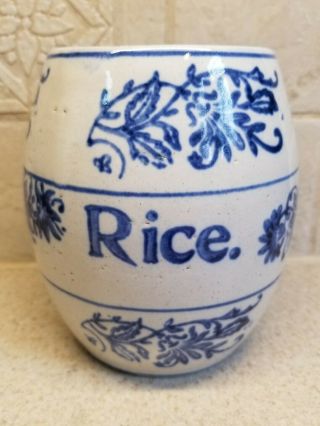 Brush Mccoy Pottery Wildflower Blue And White Stoneware Rice Canister 5 1/2 "