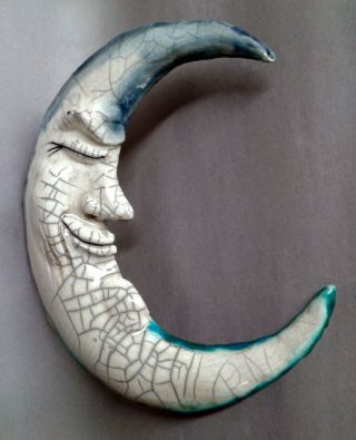 Crescent Man In The Moon Wall Hanging - Handmade and Raku Fired Studio Pottery 3