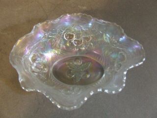 Antique Dugan White Carnival Glass Wreathed Cherry Berry Bowl