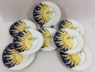 8 Majesticware Celestial Salad Plates 7 1/2 " Casual Settings Sun Moon Star Set