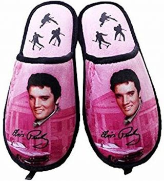 Elvis Presley Slippers Pink W/graceland/cadillac/guitar One Size Fits Most