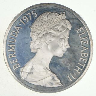 Silver - Huge - 1975 Bermuda 25 Dollars - World Silver Coin 48.  9 Grams 883