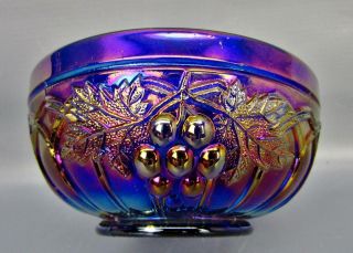 Northwood Grape & Gothic Arches Blue Carnival Glass 4½ " Round Berry Bowl 6072