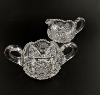 Heavy Vintage Cut Crystal Sugar And Creamer Clear Glass Pair Kitchen Decor