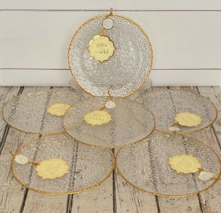 Artistic Accents (6) Clear Glass Knobby Pebble W/ Gold Trim Salad/app Plates.