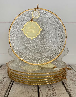 Artistic Accents (6) Clear Glass Knobby Pebble w/ Gold Trim Salad/App Plates. 3