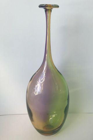 Kosta Boda Signed Kjell Engman Fidji Bottle Rainbow Art Glass Vase 18 " Sweden