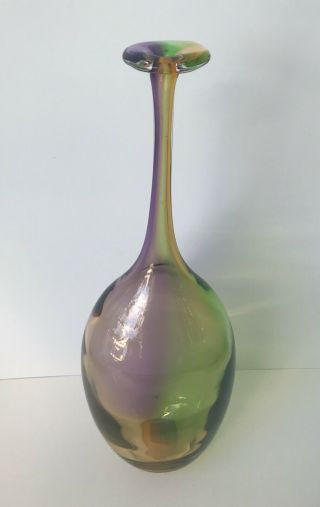 Kosta Boda Signed Kjell Engman Fidji Bottle Rainbow Art Glass Vase 18 
