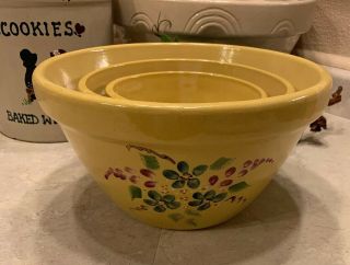 Robinson Ransbottom Roseville Nested Mixing Bowls Set 3 Yellow Flowers Floral