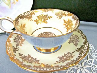 Paragon Tea Cup And Saucer Baby Blue Gold Gilt Rose Chintz Teacup Wide Mouth