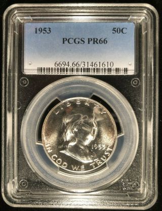 1953 Franklin Half Dollar 50c Pcgs Pr 66