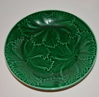 Set Of 2 Antique Victorian Regal & Sanejouand Majolica Pottery Green Leaf Plates