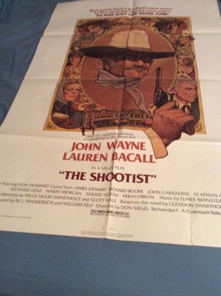 Vintage 1976 The Shootist Movie Poster John Wayne,  Lauren Bacall Rare
