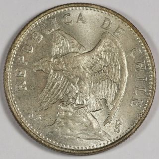 Chile 1927 So 2 Peso Silver Coin Choice Unc/bu Km 172