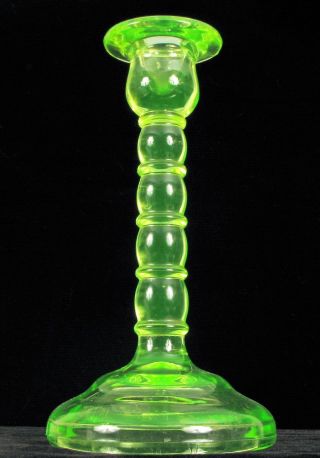 Antique Green Vaseline Uranium Glass Candlestick Candle Holder Vibrant 8 "