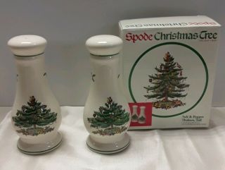 Spode Christmas Tree Pattern Porcelain Salt & Pepper Shakers 6 " Tall