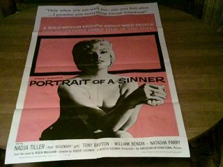 1961 27 X 41 One Sheet Movie Poster " Portrait Of A Sinner "