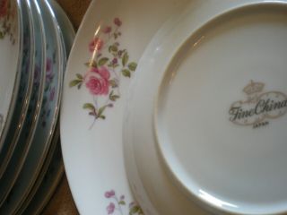 8 Fine China Japan 9 - 1/4 " Dinner Plates - Pink & Purple Flowers