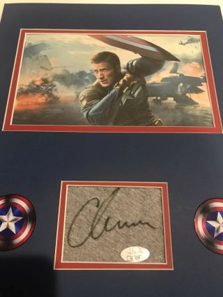 Jsa Chris Evans Signed Captain America Avengers Custom Matted Shirt Swatch