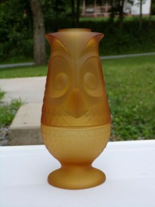 Viking Glass Amber Satin Frost 2 Piece Owl Candle Fairy Lamp Glimmer