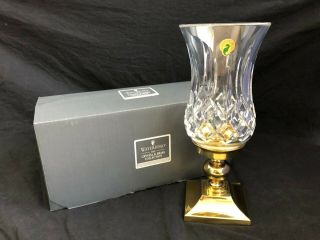 Waterford Crystal Lismore Hurricane Candle Holder Brass Base 10 3/4 " Tall W/box