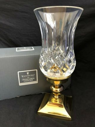 WATERFORD CRYSTAL LISMORE Hurricane Candle Holder Brass Base 10 3/4 