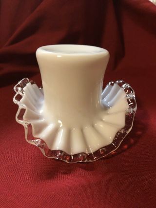 White Fenton Ruffled Edge Silvercrest Milk Glass Top Hat Figurine Vase