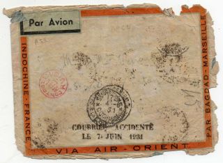 1931 Indo - China Vietnam To France Crash Cover,  Rarity Of High Value