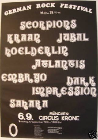 Scorpions Hoelderlin Kraan Atlantis Embryo Concert Tour Poster 1975