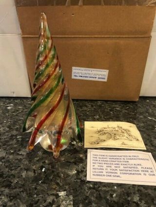 Murano Italy Crystal Gold Tier Red Green Twist Christmas Tree