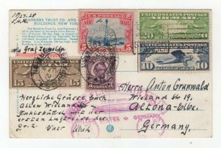 1928 Graf Zeppelin 1st Return Flight On Postcard Airship Banker’s Trust Ny C