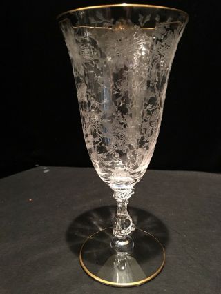 Cambridge Glass Wildflower 3121 10 Oz Footed Tumbler Gold Rim