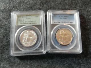 1935 S And 1936 D San Diego Commemorative Half Dollar Complete Set Both Ms 64