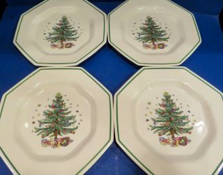 Nikko Christmastime (4) 10 3/4 " Dinner Plates Octagon Shape Christmas Tree