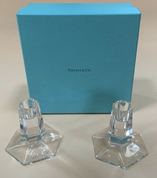 Tiffany & Co.  Frank Lloyd Wright Pair 3” Crystal Candle Sticks Box