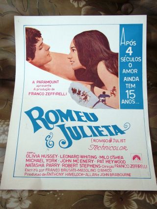 Romeo Juliet Olivia Hussey Franco Zeffirelli 1969 Theater Movie Ad Leaflet