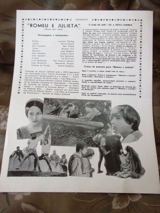 ROMEO JULIET OLIVIA HUSSEY FRANCO ZEFFIRELLI 1969 THEATER MOVIE AD LEAFLET 2