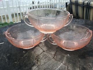 3 American Sweetheart Pink By Macbeth - Evans Depression Glass Cream Soup Bowls